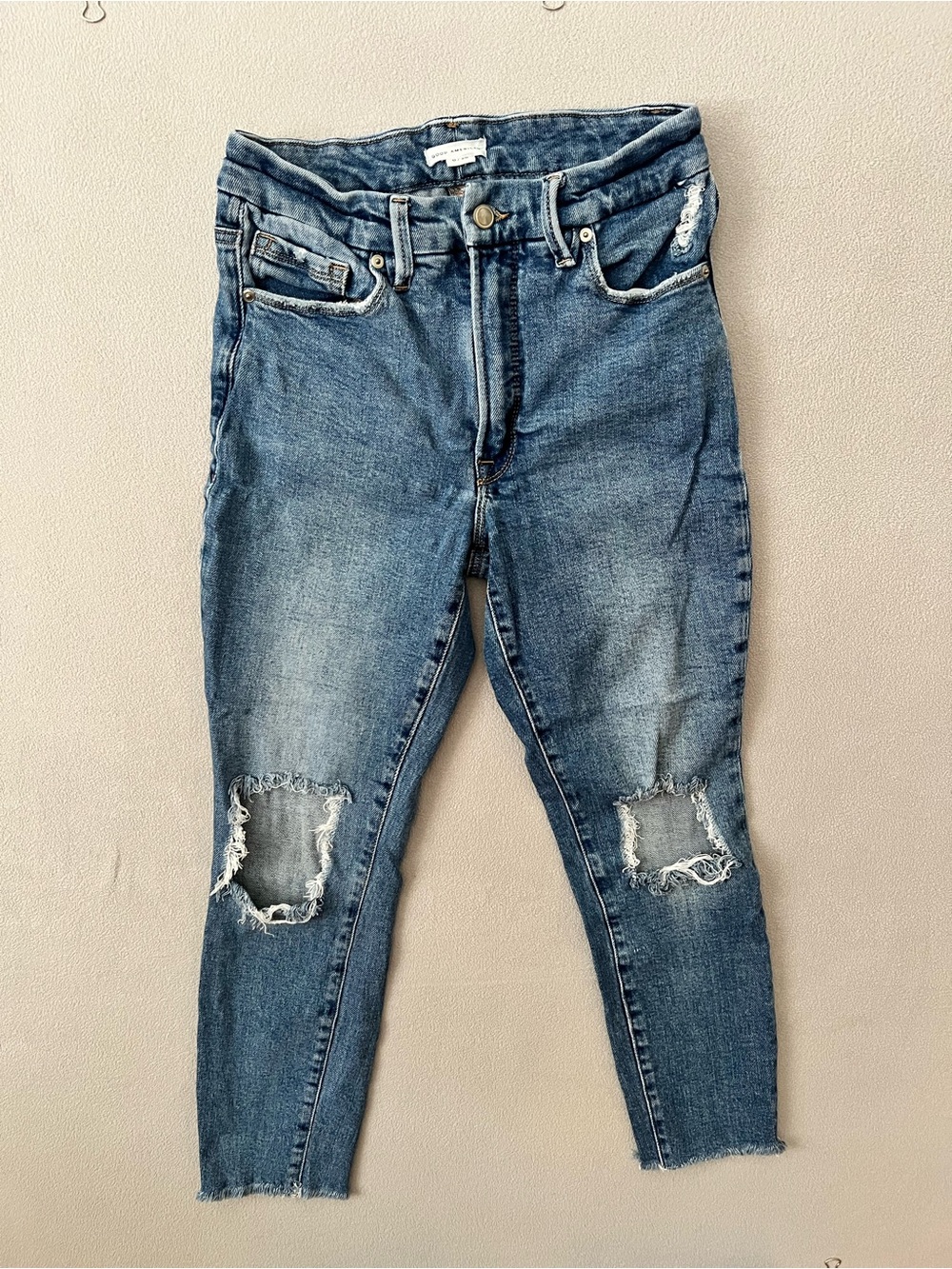 Good American Women’s Distressed Blue Denim Jeans